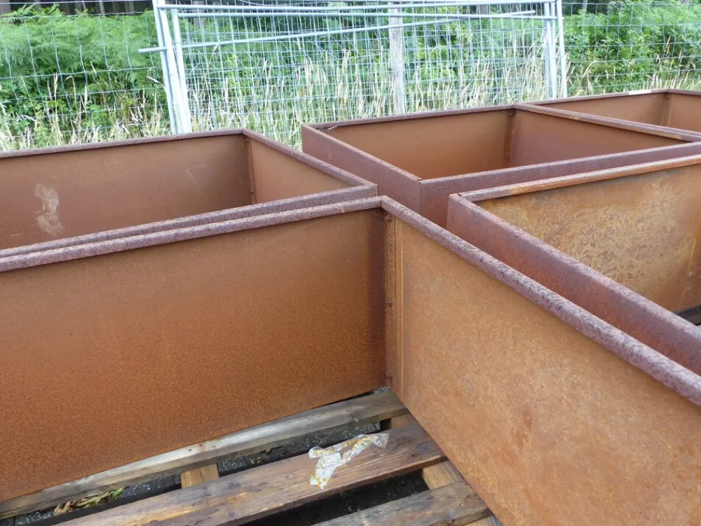 Grünwaren Cortenstahl Pflanzring quadratisch 120x120x60 Rostkübel Rost Stahl Kübel Blumenkübel XXL New