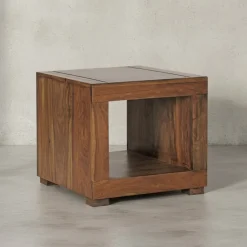 KADIMA DESIGN Couchtisch Dunkelbraun Massivholz Sheesham 50cm Landhaus-Stil Hot