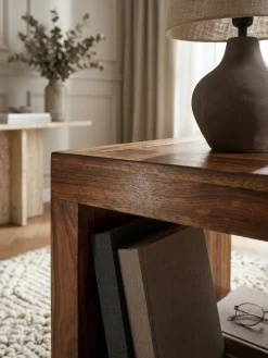 KADIMA DESIGN Couchtisch Dunkelbraun Massivholz Sheesham 50cm Landhaus-Stil Hot