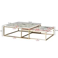 Finebuy Couchtisch 2er Set Satztisch Weiß Marmor Optik Modern Metallgestell Clearance