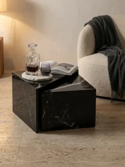 Couchtisch 2er Set Hochglanz Marmoroptik Verschachtelbar MONOBLOC, 50x50x42 cm ^ KADIMA DESIGN Sale