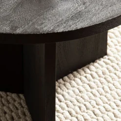 Couchtisch Sofatisch Massivholz Schwarz 60x60x33cm Wohnzimmertisch Rund ^ Finebuy Outlet