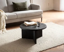Couchtisch Sofatisch Massivholz Schwarz 60x60x33cm Wohnzimmertisch Rund ^ Finebuy Outlet