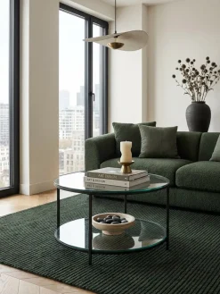 Couchtisch Glas/Metall Rund Modern 80x80x45 cm mit Stauraum & Ablagefach ^ KADIMA DESIGN Online
