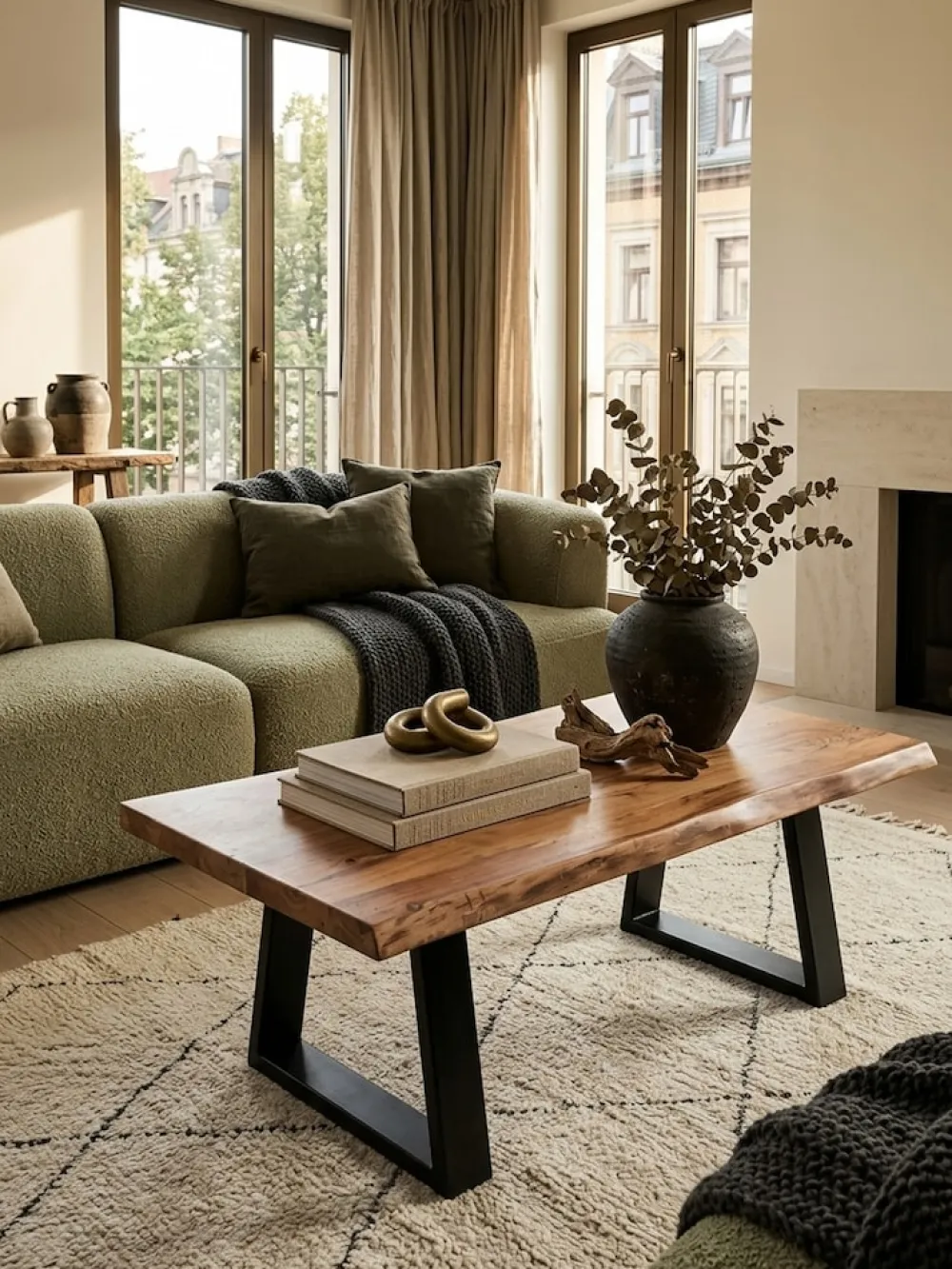 KADIMA DESIGN Couchtisch Massivholz Akazie Baumstamm 115x40x60cm Landhausstil Hot