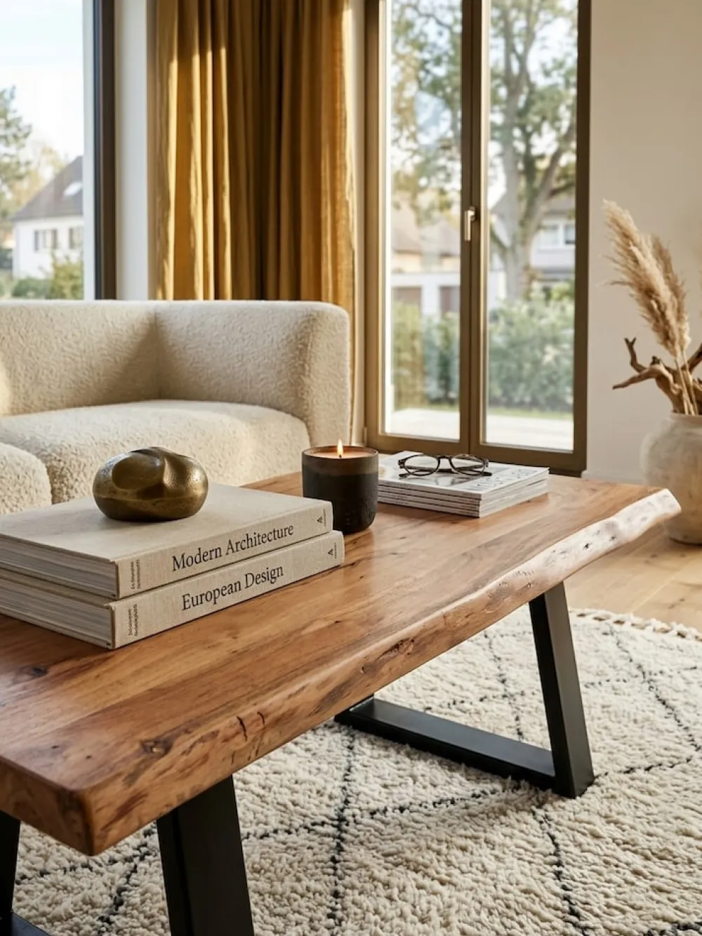 KADIMA DESIGN Couchtisch Massivholz Akazie Baumstamm 115x40x60cm Landhausstil Hot
