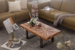 Couchtisch Massivholz 105x55 cm rechteckig Wohnzimmertisch Industrial Design ^ Finebuy
