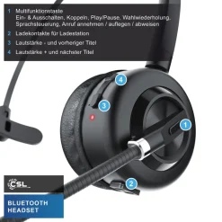 CSL Bluetooth Headset BT 5.3, Mikrofon, Noise Cancelling, Multipoint, mit Ladestation, kabellos, für Smartphone & PC New