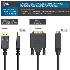 CSL DisplayPort Video-Kabel, 20 Pins, DVI-D, Monitorkabel, HDCP und EDID Zertifiziert, FHD Ausflösung - 1m