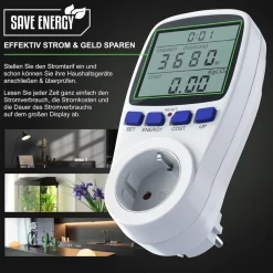 CSL Energiekostenmessgerät - Stromverbrauchszähler, Energiekosten Anzeige - Stromzähler - 3680W - Energiemessgerät mit integriertem Berührungsschutz Outlet
