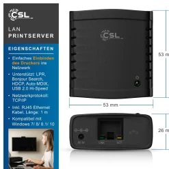 Fast Ethernet USB Printserver inklusive Netzteil PC und MAC / Windows 10 fähig ^ CSL Hot