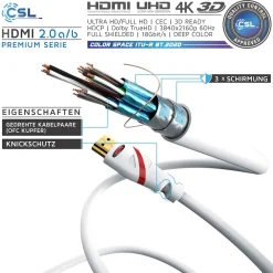 8k HDMI Kabel 2.1, 4K Ultra HD, UHD, Full HD, 3D, ARC, High Speed mit Ethernet, HDMI Typ A - 0,5m ^ CSL Clearance