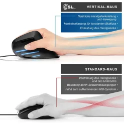 CSL Maus mit Kabel, 6400 DPI, Maus 6 Tasten, für Rechtshänder, mit seitlichen LEDs, Ergonomische Maus, kompatibel mit PC und Mac Best
