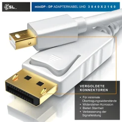 Mini DisplayPort zu DisplayPort Audio- & Video-Kabel, FullHD MiniDP Monitor Kabel, Verbindungskabel - 5m ^ CSL Online