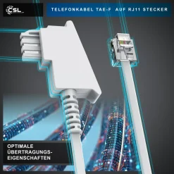 - 0,5m Telefonkabel TAE-F Stecker auf RJ11 Stecker - Int. Norm 6P4C / 4-polig belegt - Flachkabel - TAE-F - weiß ^ CSL