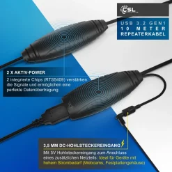 CSL 10m USB 3.2 Repeaterkabel Verlängerungskabel aktiv - USB 3.2 Gen1 - Repeater Verlängerung Verstärker Kabel Clearance