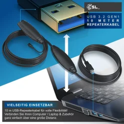 CSL 10m USB 3.2 Repeaterkabel Verlängerungskabel aktiv - USB 3.2 Gen1 - Repeater Verlängerung Verstärker Kabel Clearance