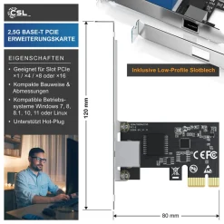 CSL PCIe Ethernet Adapter, 2,5G Netzwerk, für Windows und Linux New
