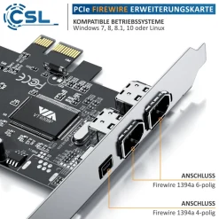 CSL PCI Firewire Karte Erweiterungskarte - PCI-E - 3 Anschlüsse - 1394a 1394b -Controller-Karte - 2 x 6 Pin und 1 x 4 Pin für Desktop-PC Online