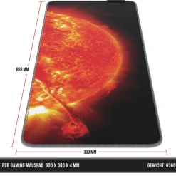 RGB Gaming Mauspad, Gaming Mauspad - 800 x 300 mm XL Mousepad - LED Multi Color, Rote Sonne ^ CSL Hot