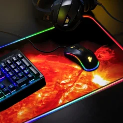 RGB Gaming Mauspad, Gaming Mauspad - 800 x 300 mm XL Mousepad - LED Multi Color, Rote Sonne ^ CSL Hot