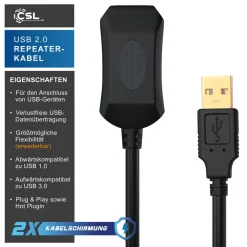 USB 2.0 Typ A Verlängerungskabel, aktives Repeater Kabel / Verlängerung mit Signalverstärkung - 5m ^ CSL Discount