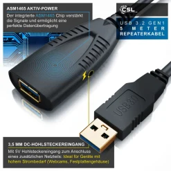 CSL USB 3.0 Typ A Verlängerungskabel, Aktives Repeater Kabel mit Signalverstärkung - 5m Sale