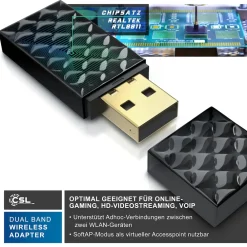 CSL WLAN Dual Band Stick - 433 MBit s - 2,4 GHz 5 GHz - bis zu 433 MBit s WLAN-Standards 802.11ac Sale