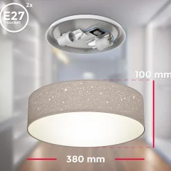 Deckenleuchte, taupe, 2xE27 max. 40W exkl. ^ B.K.Licht Sale