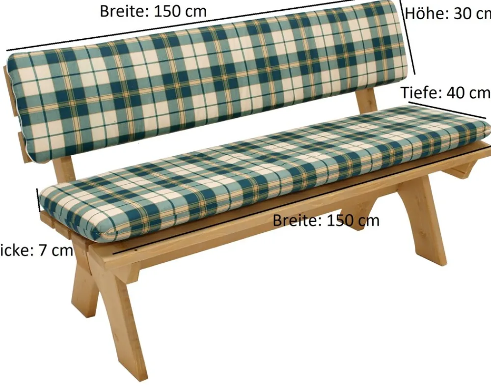 Auflagenset BOSTON für Bank 3-sitzer, grün/beige kariert, 2-teilig ^ DEGAMO Best