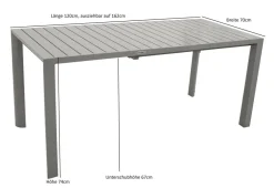 DEGAMO Ausziehtisch BAGO 120/162x70cm, Aluminium silbergrau Discount