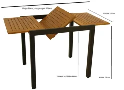 Balkon-Ausziehtisch VICENZA 80/120x70cm, Aluminium anthrazit + Akazie geölt, FSC®-zertifiziert ^ DEGAMO