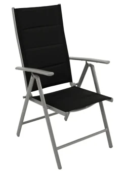 Klappsessel ALMERIA, Aluminium silbergrau + Kunstgewebe gepolstert schwarz, 2 Stück ^ DEGAMO Best