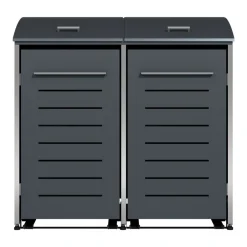 DEGAMO Mülltonnenbox KIEL 211x83x136cm für 3x Tonne 120 und 240 Liter, Stahl anthrazit + Edelstahl Outlet