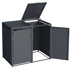 Mülltonnenbox MÜNCHEN 132x80x116cm für 2x Tonnen 120 und 240 Liter, Stahl anthrazit ^ DEGAMO Hot
