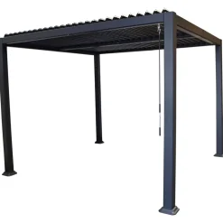 Pavillon BARACOA 3x3 Meter, Aluminium dunkelgrau, Dach aus verstellbaren Alu Lamellen ^ DEGAMO Hot