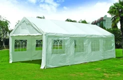 DEGAMO Seitenplane für Partyzelt, Länge 8 Meter, PE weiß mit Fenstern New