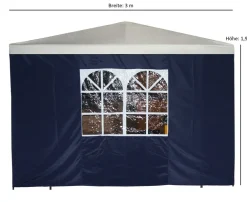 DEGAMO Seitenplane für Pavillon, 3x1,9 Meter, Polyester blau mit Fenster New
