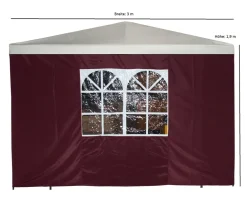 DEGAMO Seitenplane für Pavillon, 3x1,9 Meter, Polyester bordeaux mit Fenster Outlet