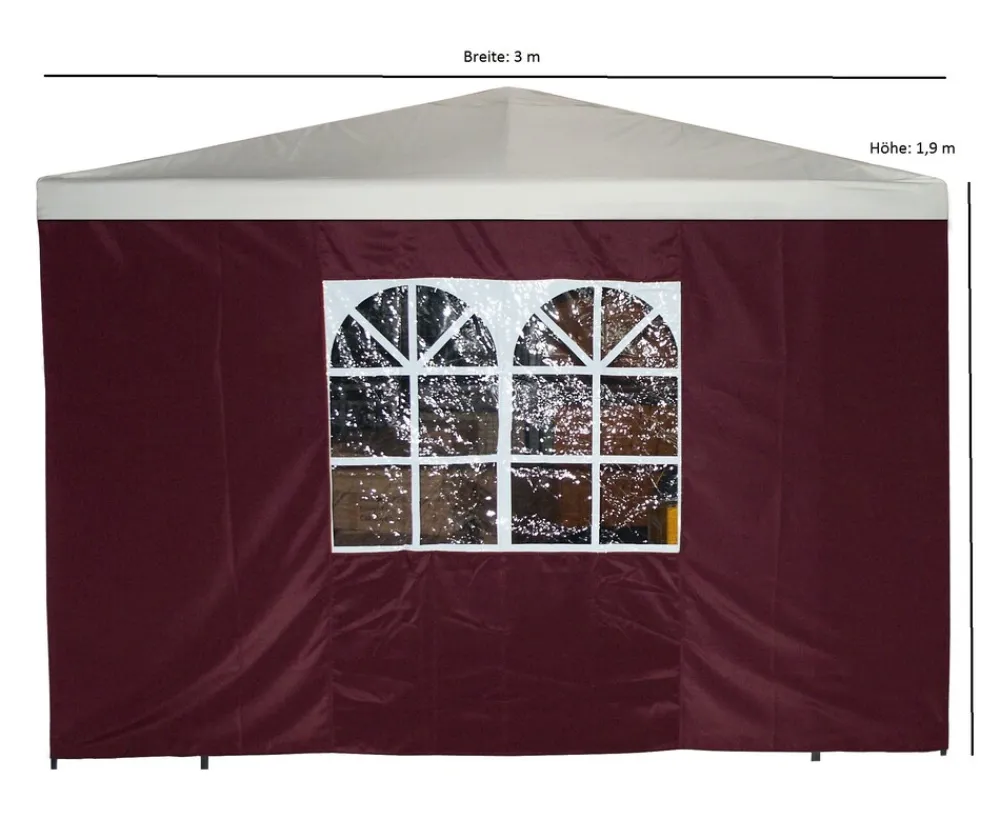 DEGAMO Seitenplane für Pavillon, 3x1,9 Meter, Polyester bordeaux mit Fenster Outlet