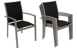 DEGAMO Stapelsessel RIVERA, Aluminium + Kunstgewebe gespoltert schwarz, 4 Stück Outlet