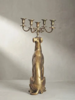 Dekofigur Kerzenhalter Windhund Aluminium Gold 69 cm mit 5 Armen ^ KADIMA DESIGN Sale