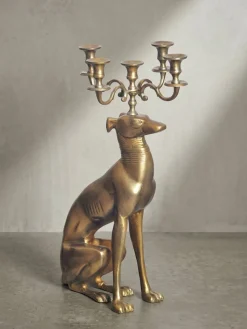 Dekofigur Kerzenhalter Windhund Aluminium Gold 69 cm mit 5 Armen ^ KADIMA DESIGN Sale