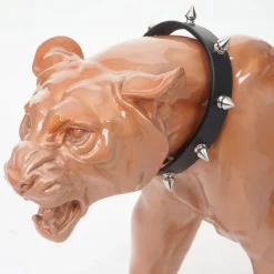 MCW Deko Figur Panther 59cm, Polyresin Skulptur Leopard, In-/Outdoor ~ antik hochglanz mit Halsband Best