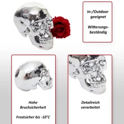 MCW Deko Totenkopf -T921, Polyresin Skulptur Totenschädel, In-/Outdoor 18cm silber hochglanz Best
