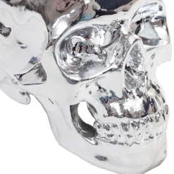 MCW Deko Totenkopf -T921, Polyresin Skulptur Totenschädel, In-/Outdoor 18cm silber hochglanz Best