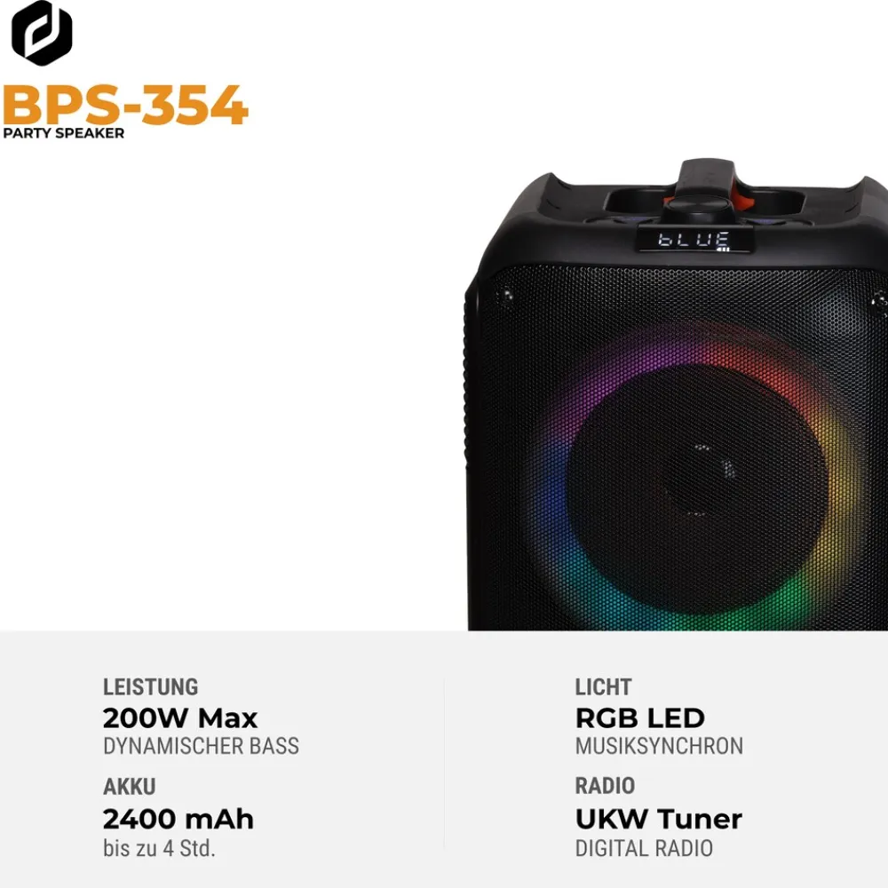 Denver BPS-354 Bluetooth Party Lautsprecher, 200W mit TWS-Funktion Best
