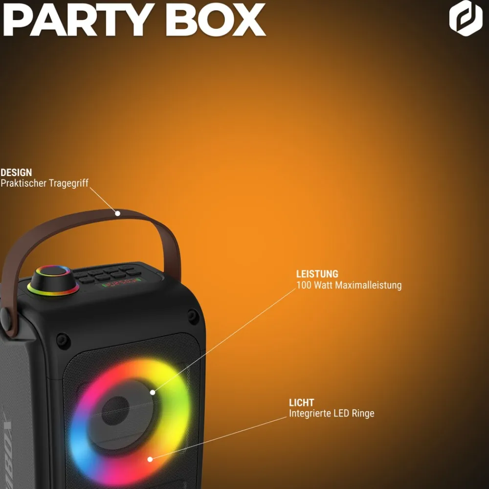 Denver BTV-230 Bluetooth Party Lautsprecher, 2x 50W (Stereo) mit LEDs New
