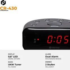 CR-430 digitaler FM-Radiowecker, Dual-Alarm mit Snooze, schwarz ^ Denver Online