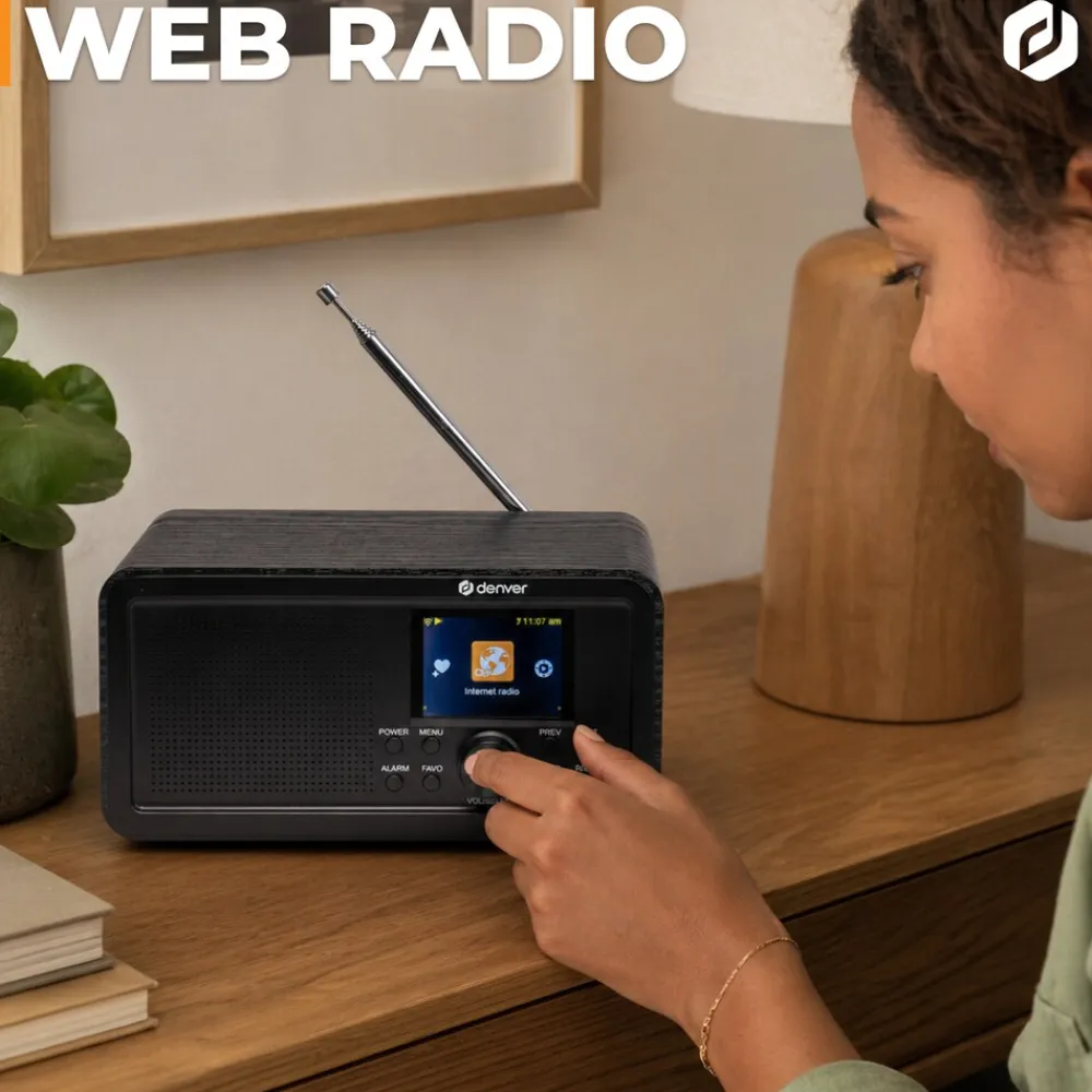 DIR-200 Internetradio–mit Dual-Alarm-Wecker, Bluetooth, schwarz ^ Denver Hot
